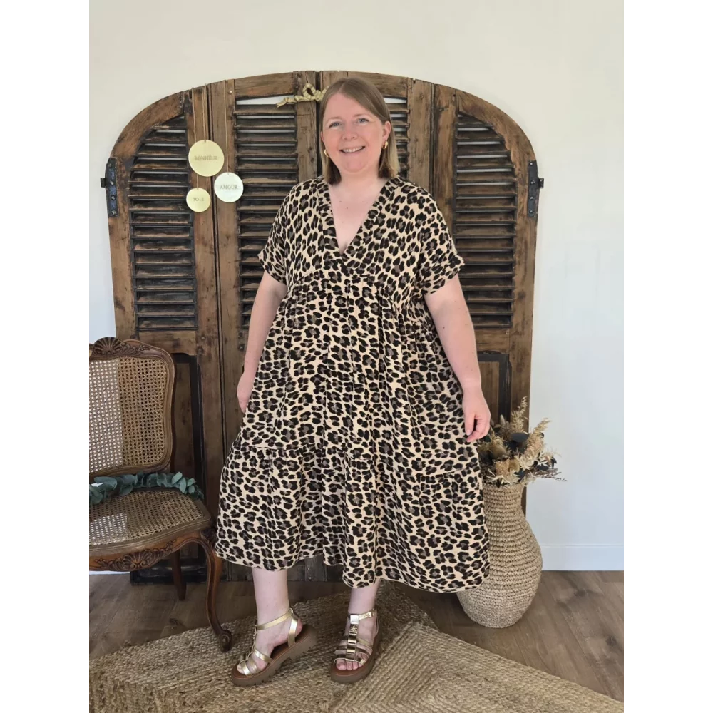 Robe Odile gaze de coton leopard