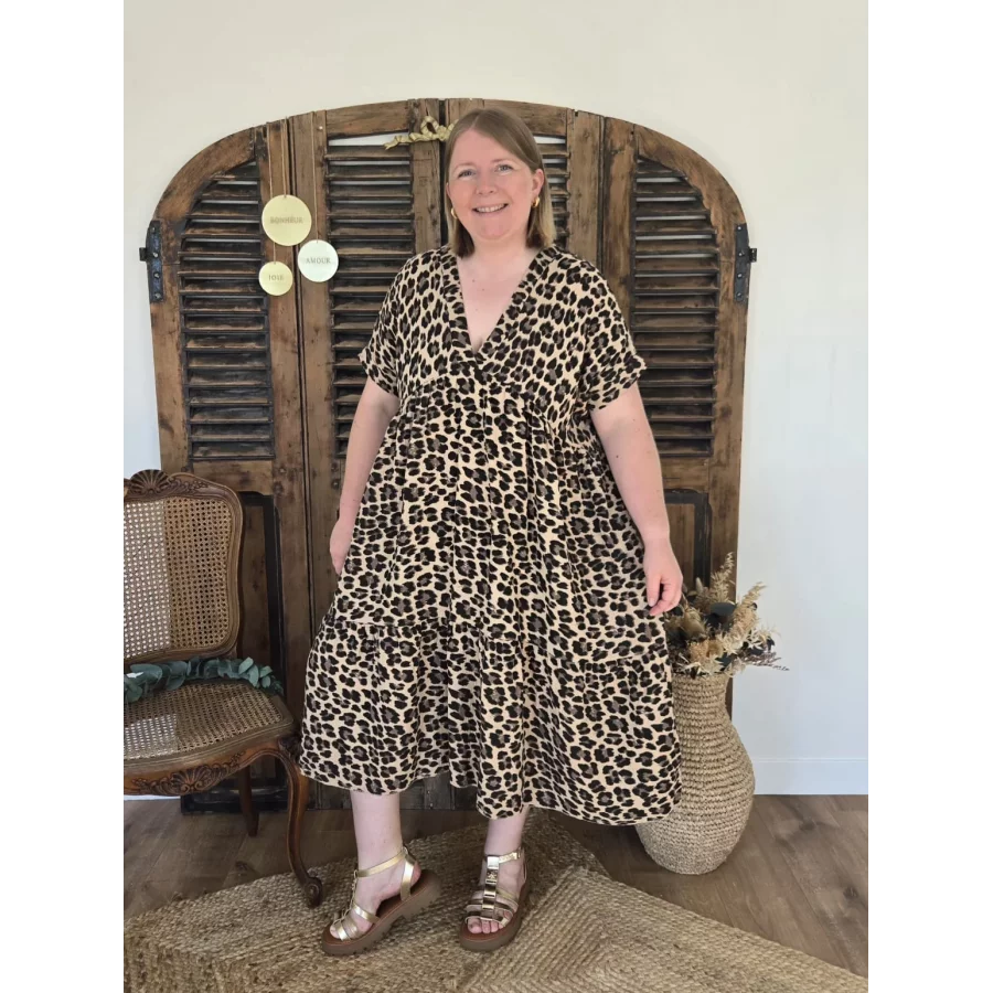 Robe Odile gaze de coton leopard