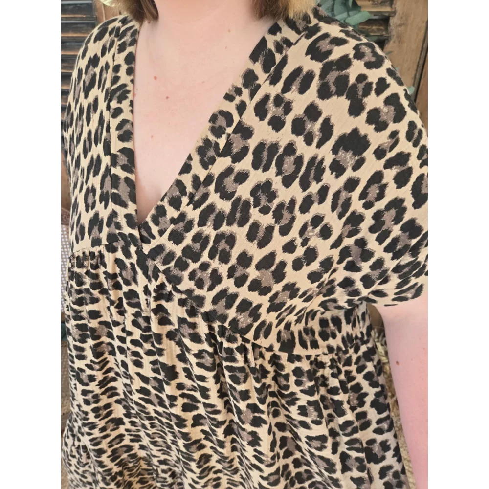 Robe Odile gaze de coton leopard