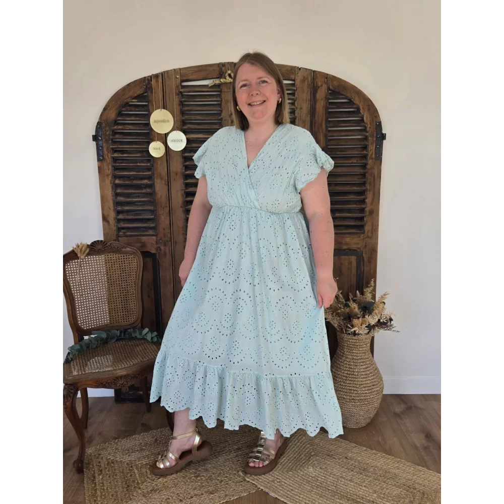 Robe Manon broderie anglaise vert d'eau