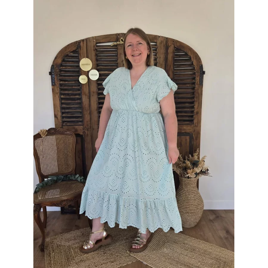 Robe Manon broderie anglaise vert d'eau