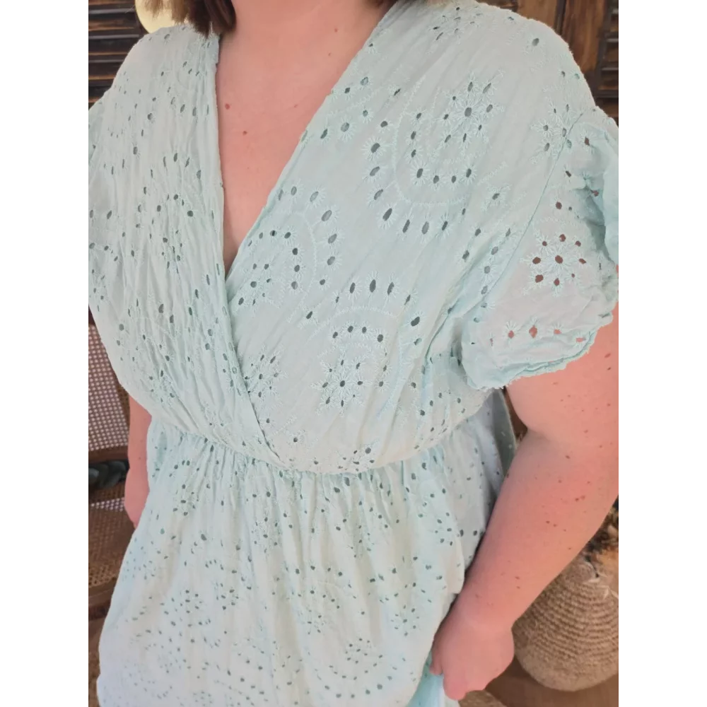 Robe Manon broderie anglaise vert d'eau