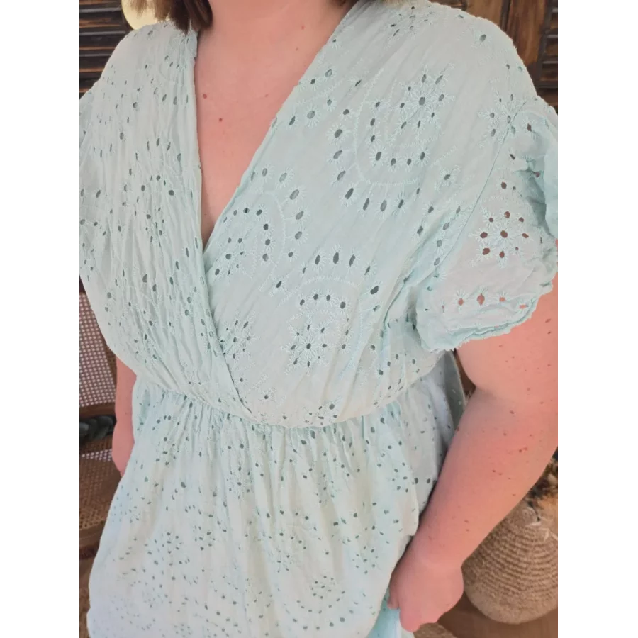 Robe Manon broderie anglaise vert d'eau