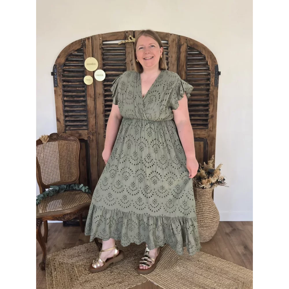 Robe Manon broderie anglaise kaki