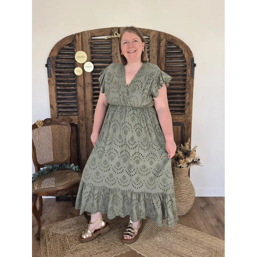 Robe Manon broderie anglaise kaki