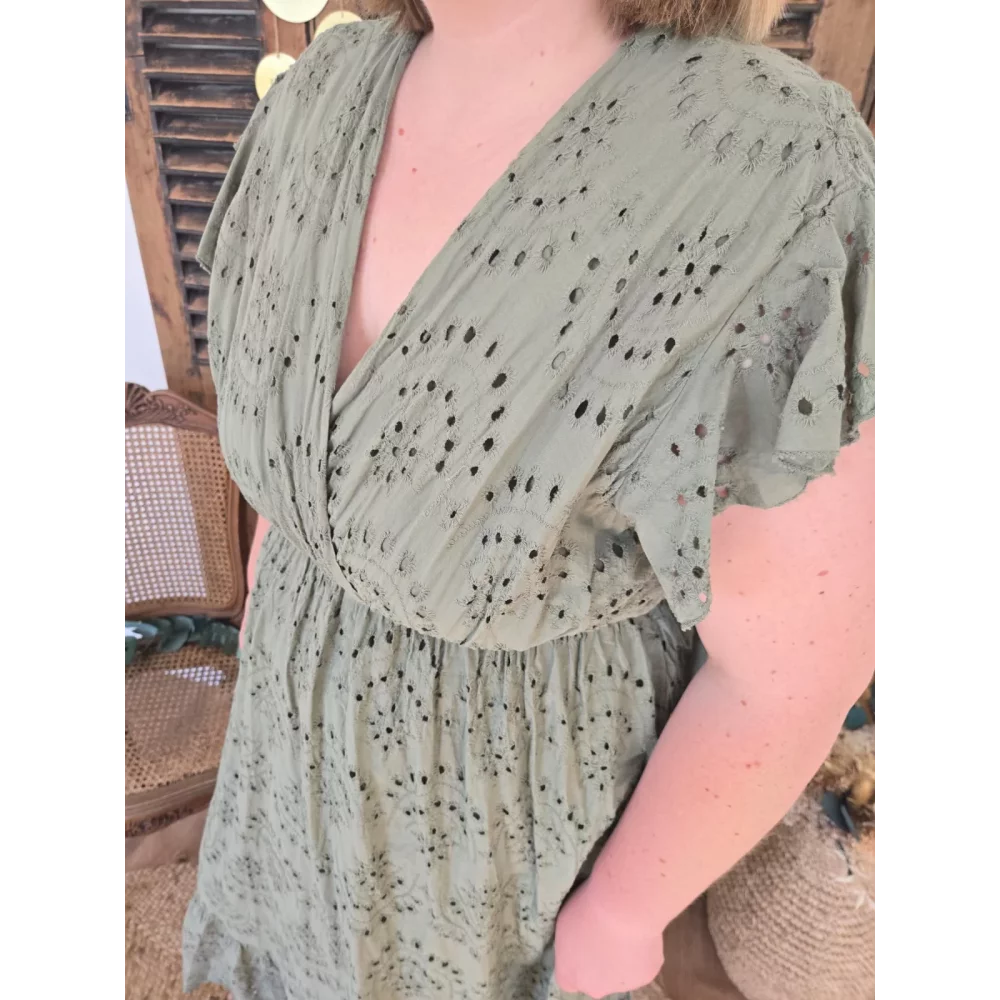 Robe Manon broderie anglaise kaki