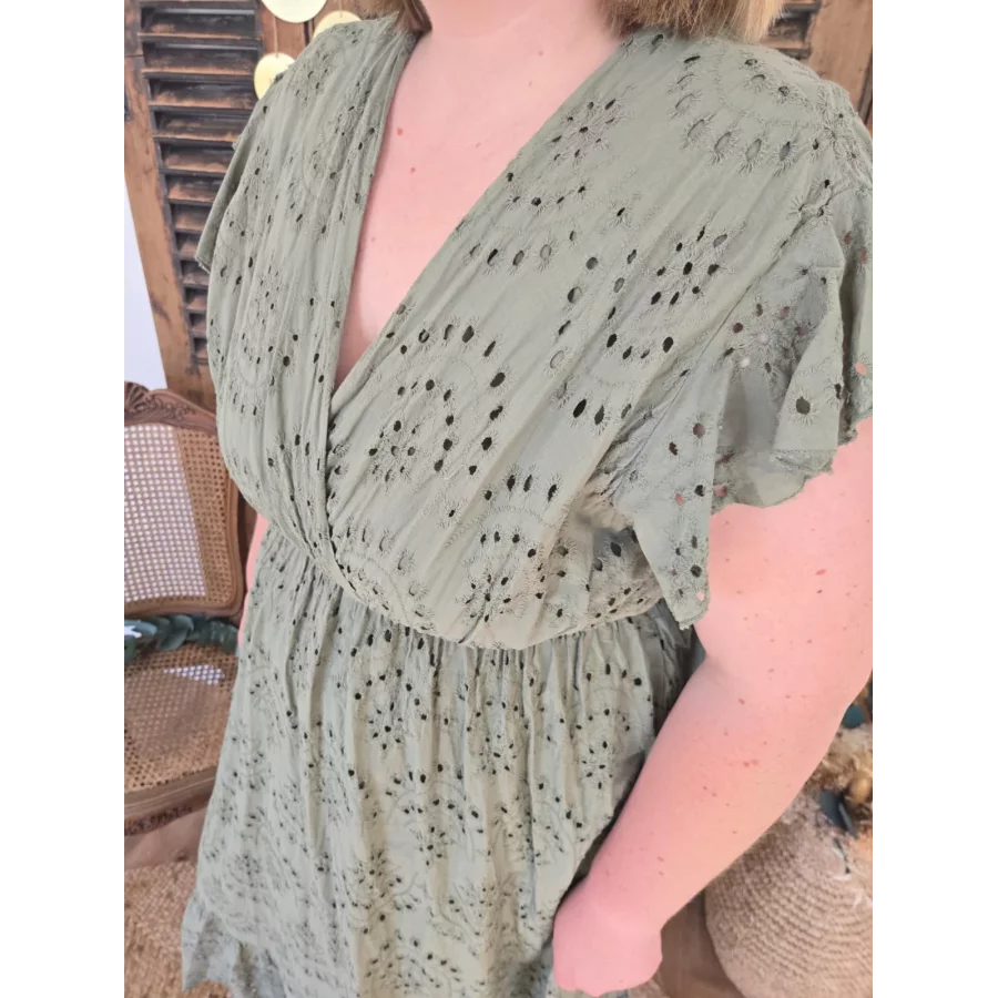 Robe Manon broderie anglaise kaki
