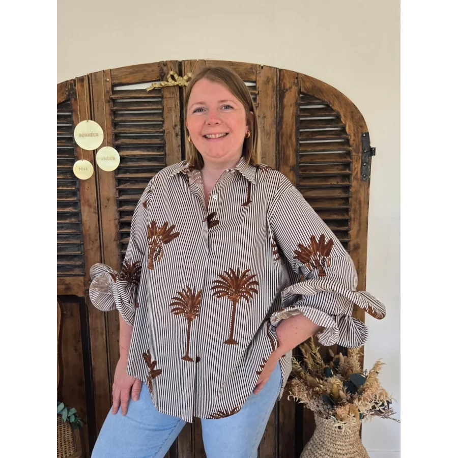 Chemise Albane rayée choco et palmier