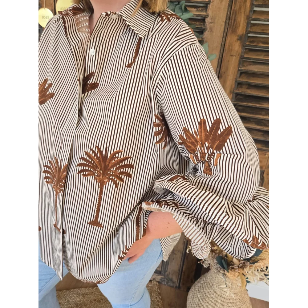 Chemise Albane rayée choco et palmier