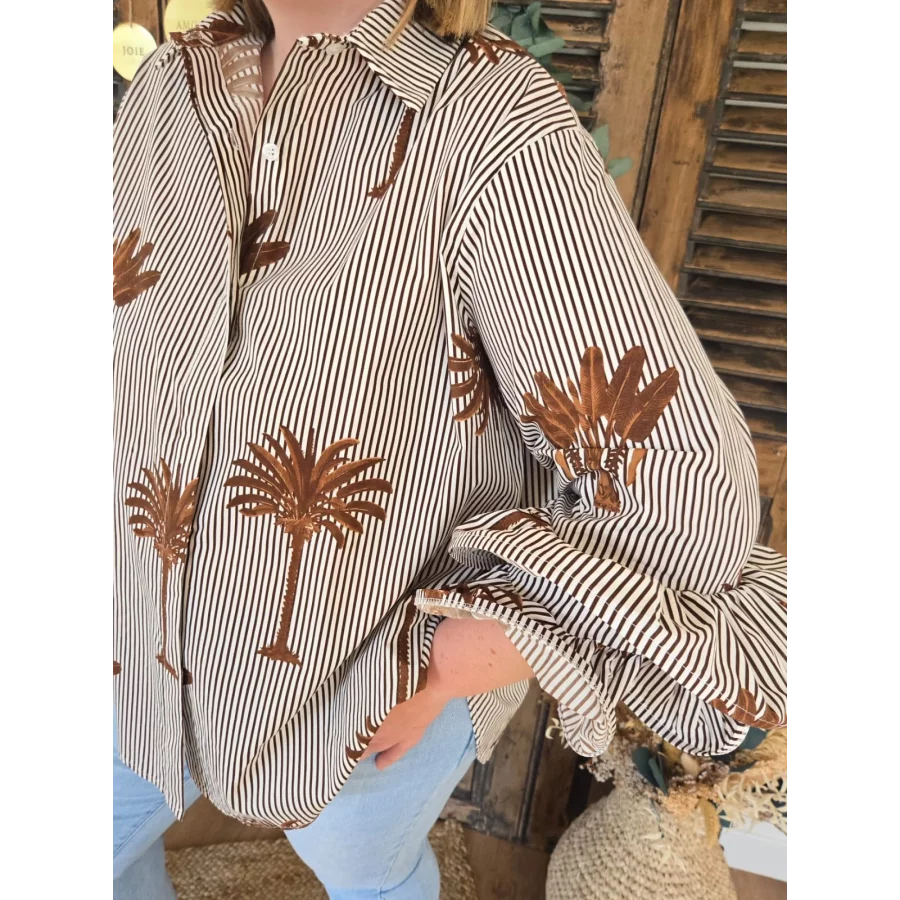 Chemise Albane rayée choco et palmier