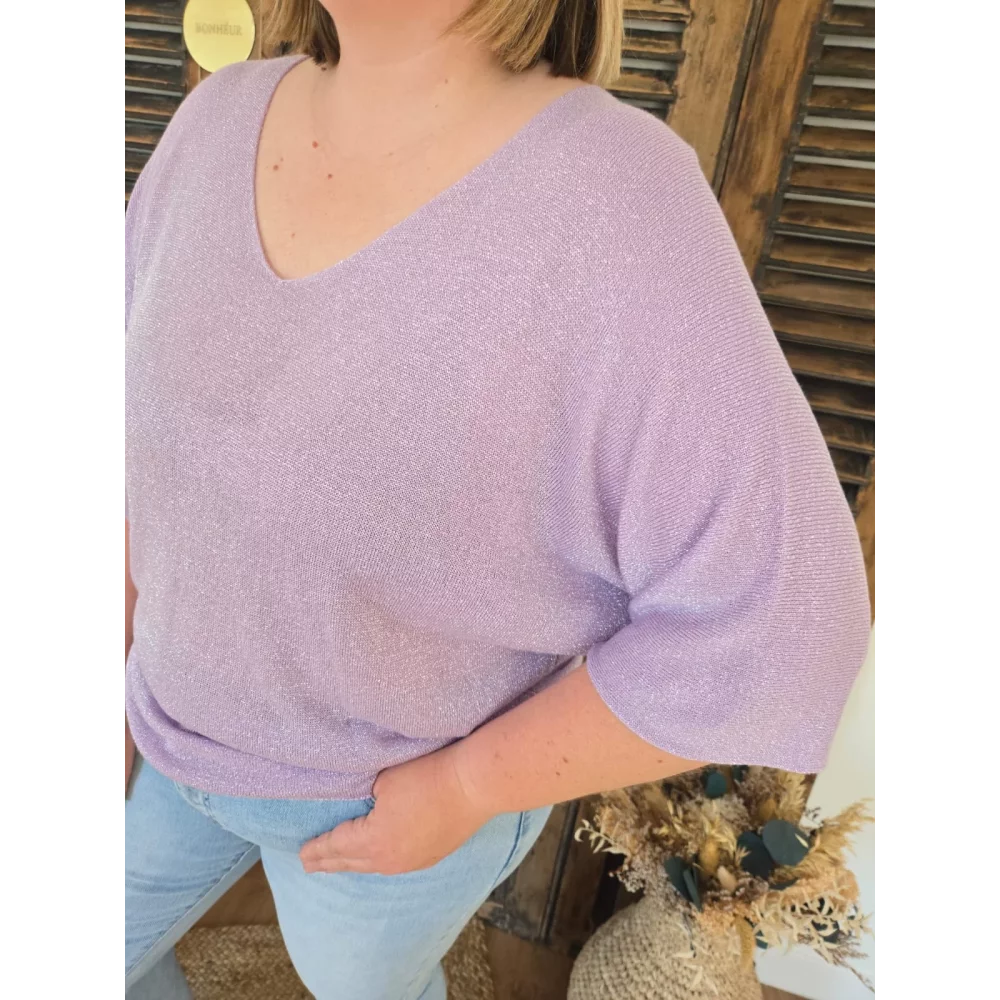 T-shirt Damien maille lurex lilas