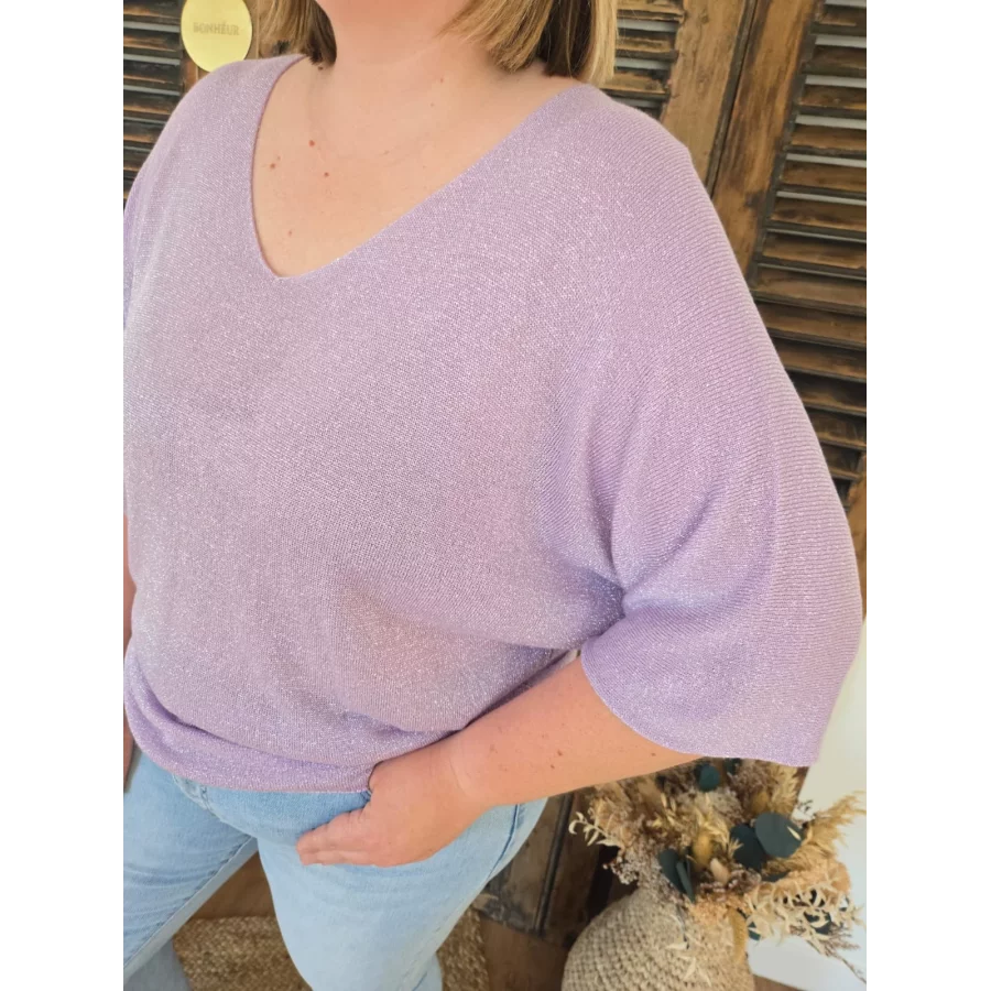 T-shirt Damien maille lurex lilas