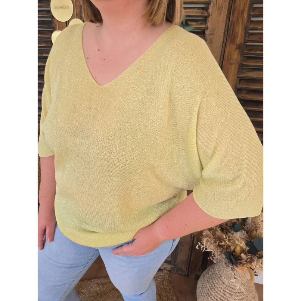 T-shirt Damien maille lurex jaune citron