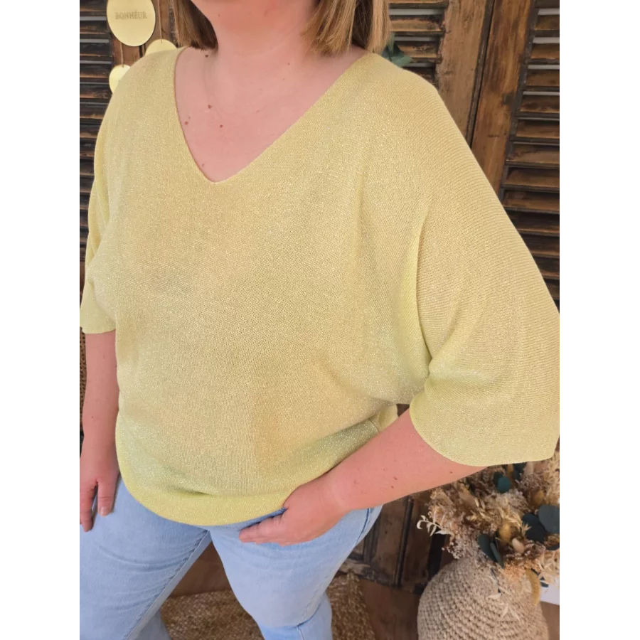 T-shirt Damien maille lurex jaune citron