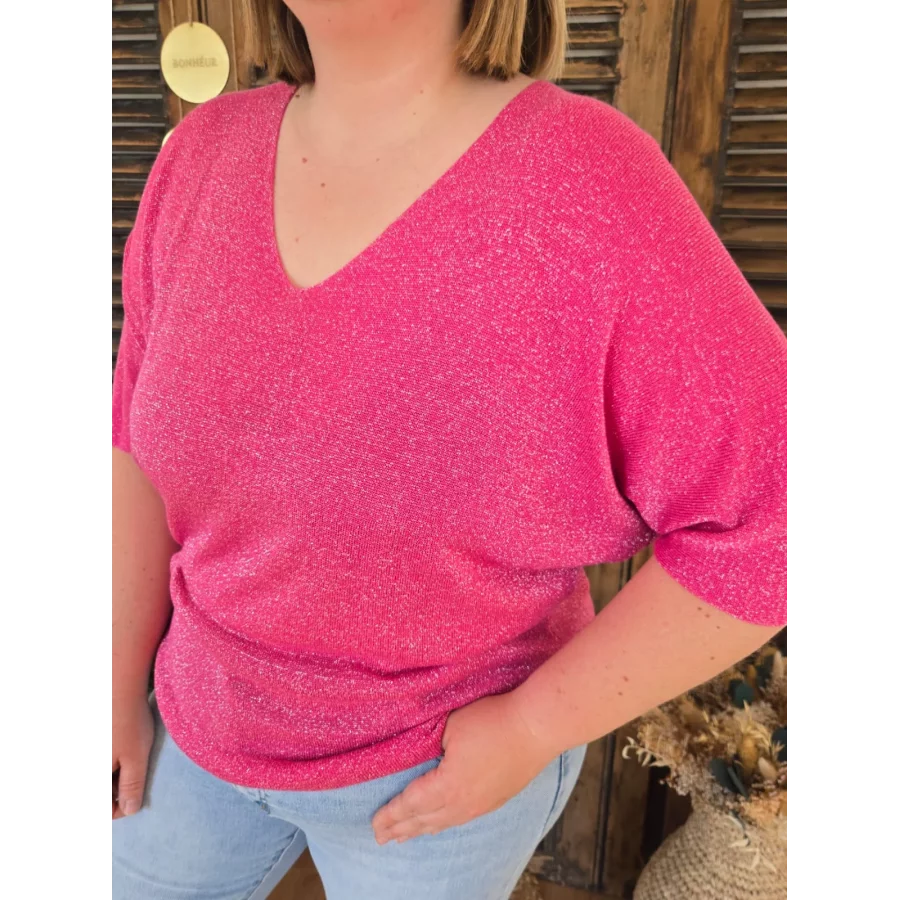T-shirt Damien maille lurex fuchsia