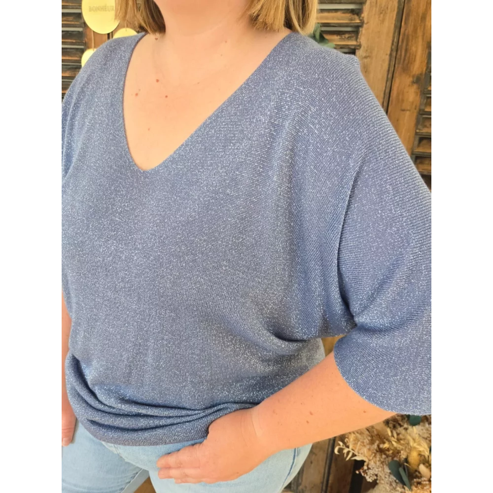T-shirt Damien maille lurex bleu jean