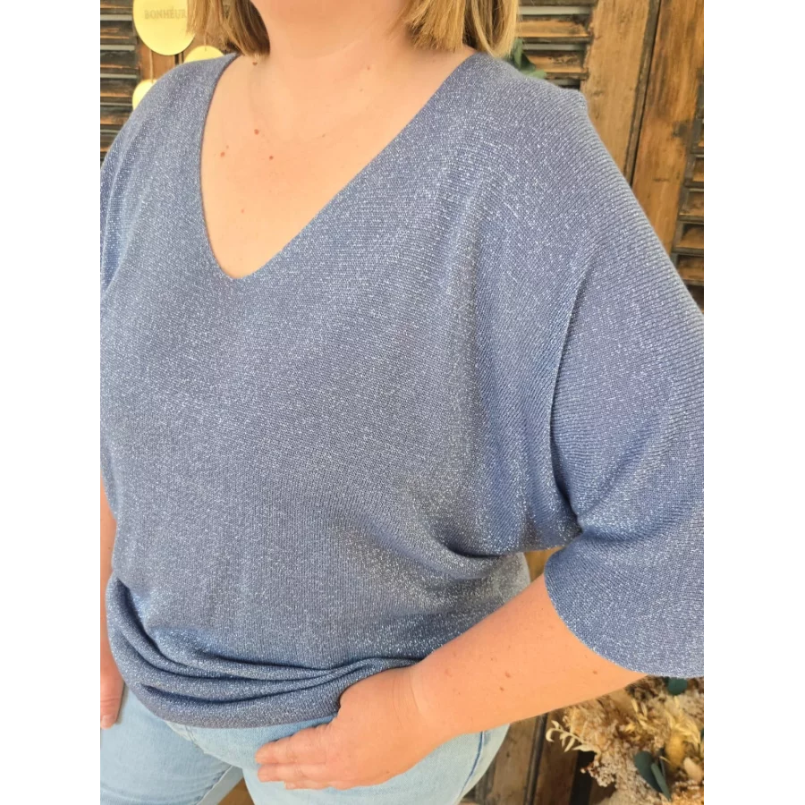 T-shirt Damien maille lurex bleu jean