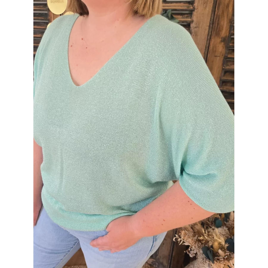 T-shirt Damien maille lurex vert d'eau