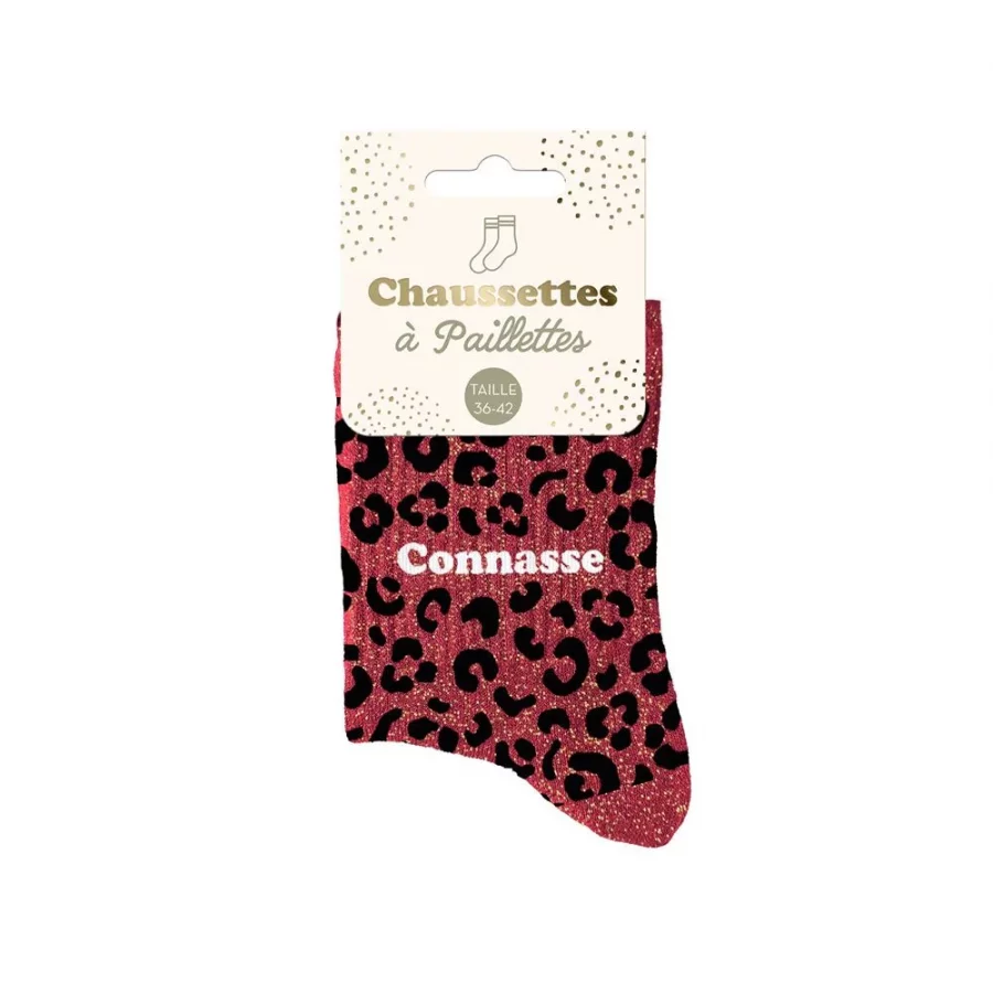 Chaussettes à paillettes leopard bordeaux Connasse