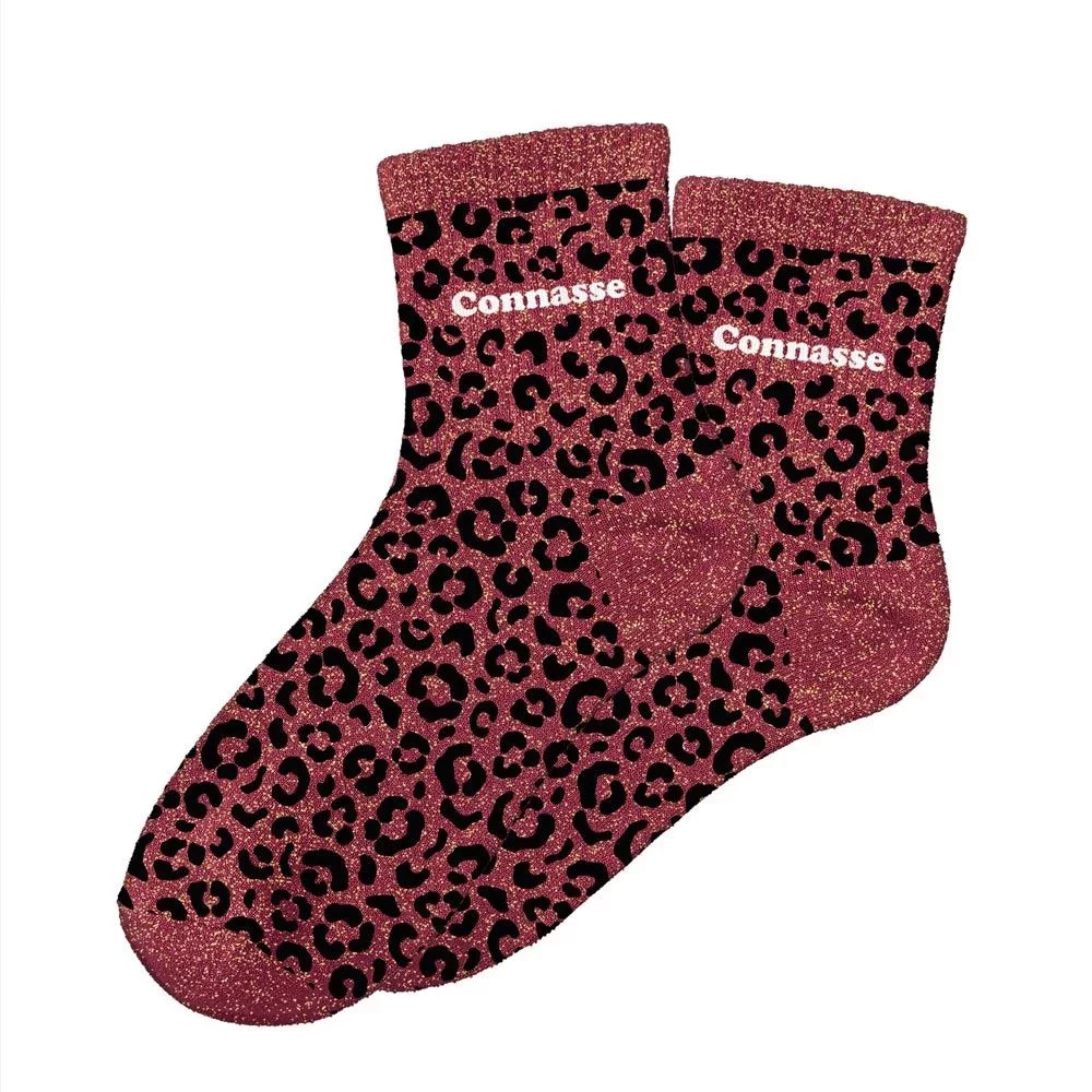 Chaussettes à paillettes leopard bordeaux Connasse