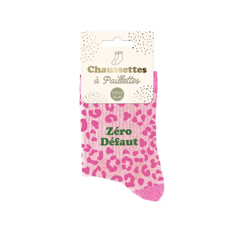 Chaussettes à paillettes Leopard rose Zero Defaut