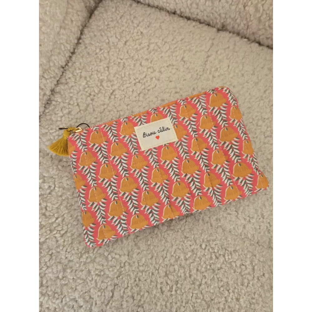 Pochette Trousse en tissu orange Bisou Calin