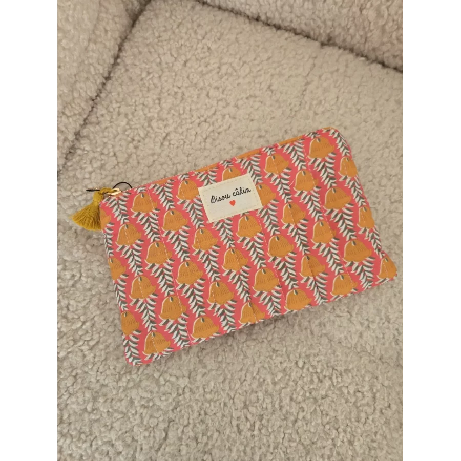Pochette Trousse en tissu orange Bisou Calin