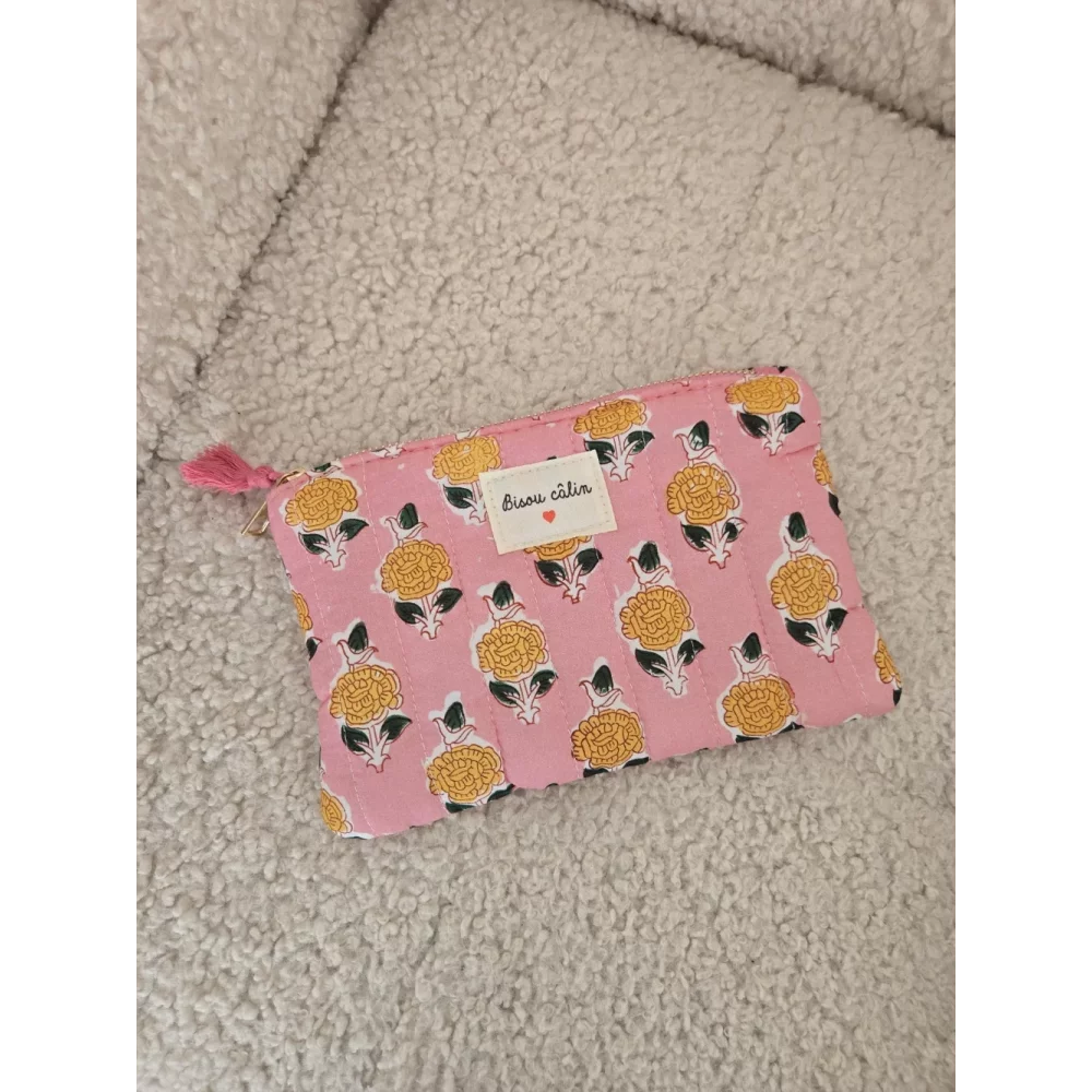 Pochette Trousse en tissu rose Bisou Calin