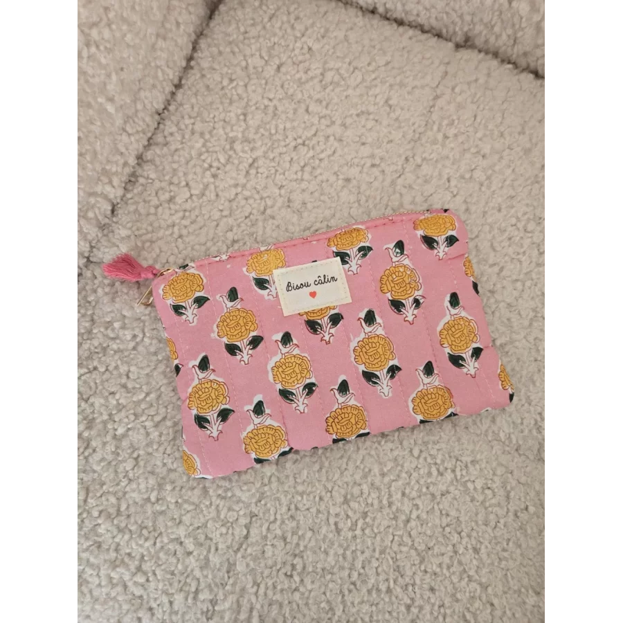 Pochette Trousse en tissu rose Bisou Calin