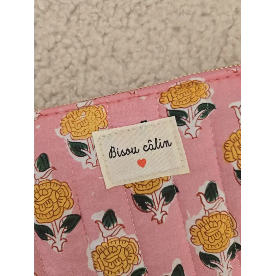 Pochette Trousse en tissu rose Bisou Calin