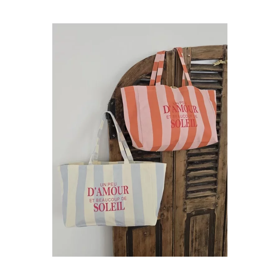 Sac Cabas Un peu d'Amour et beaucoup de Soleil bleu et ecru