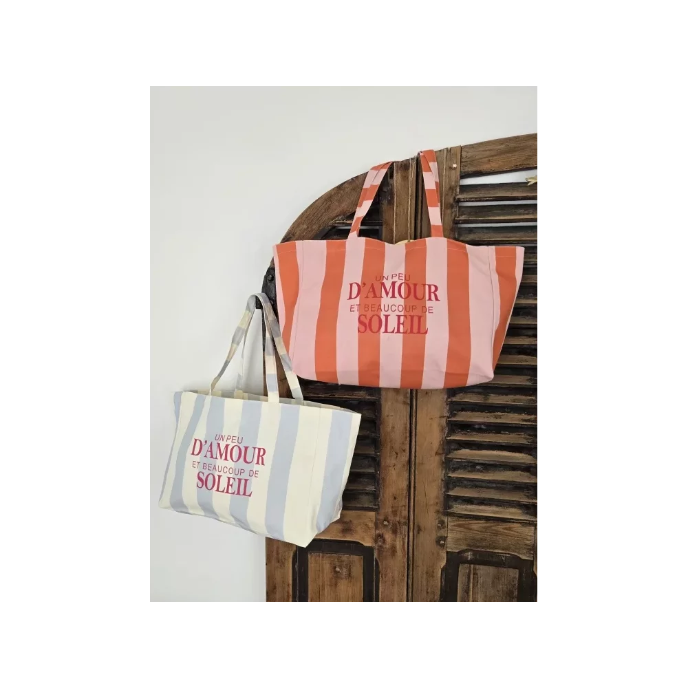 Sac Cabas Un peu d'Amour et beaucoup de Soleil bleu et ecru