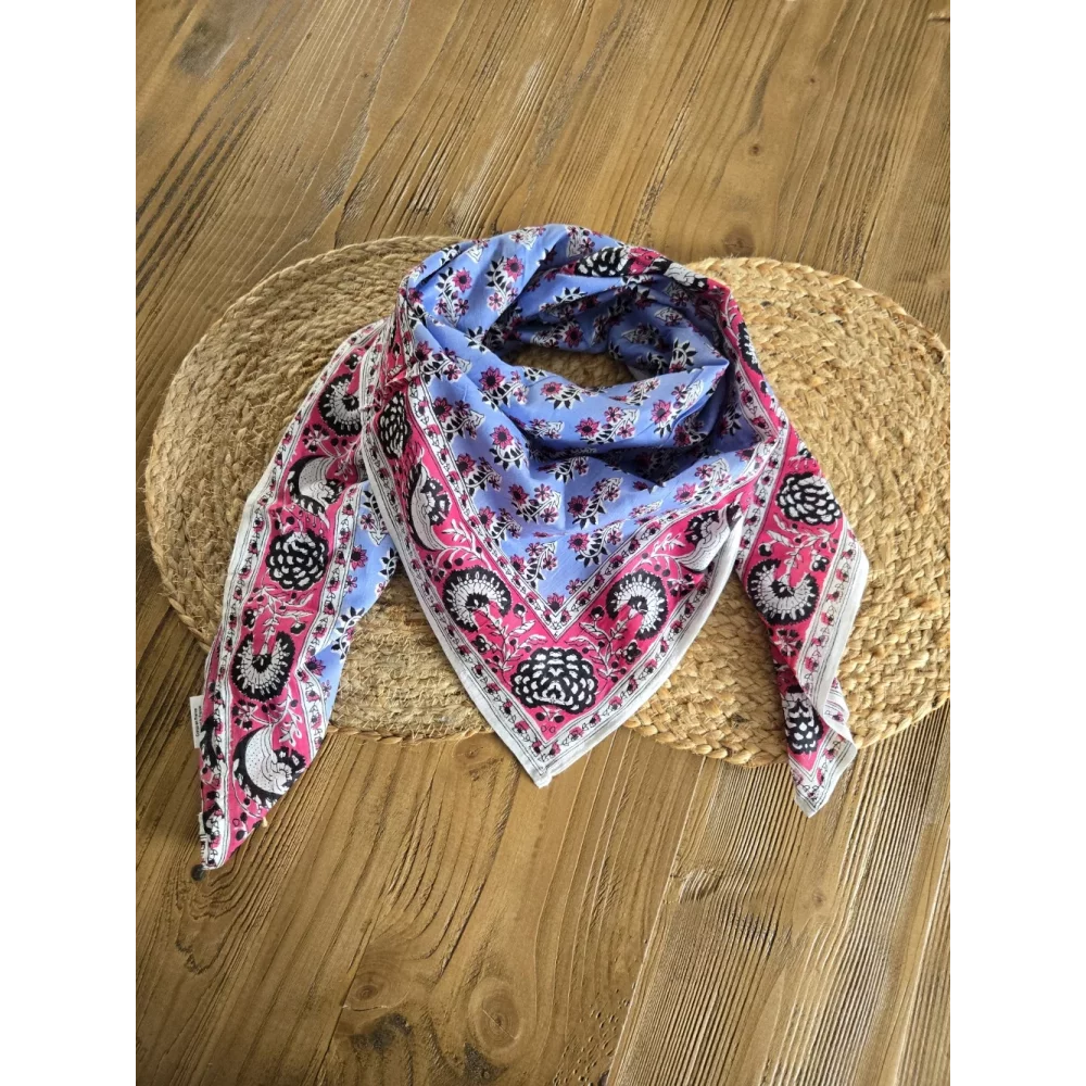 Foulard carré en coton lilas et fuchsia