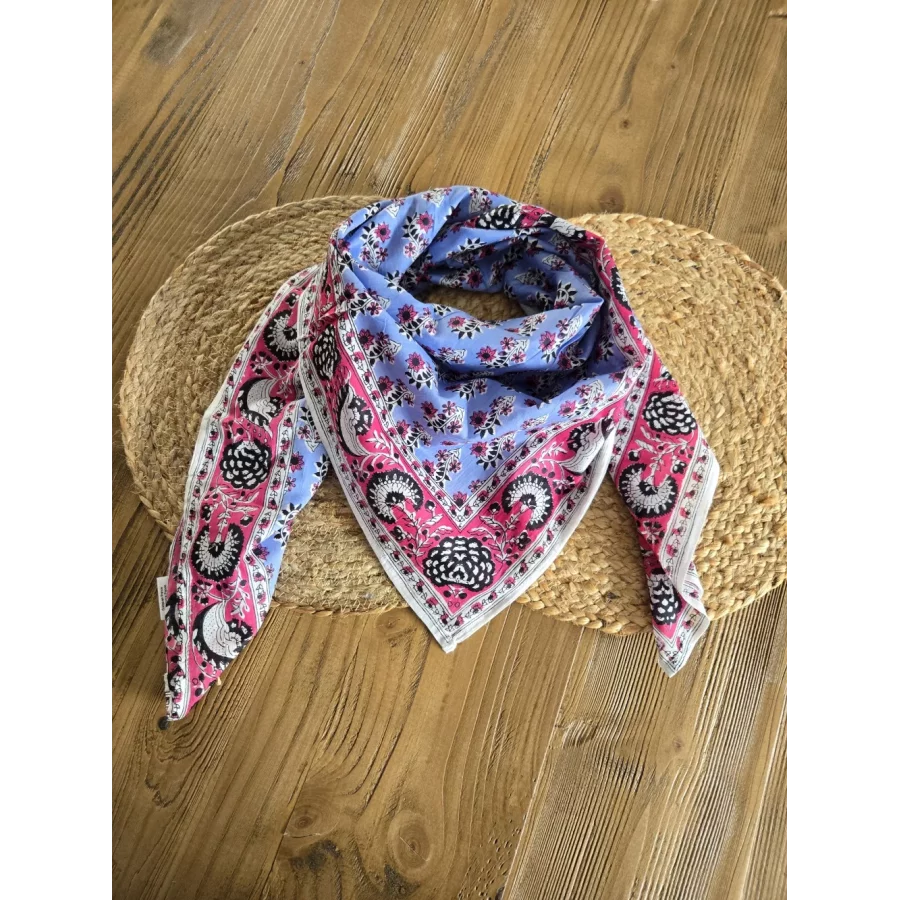 Foulard carré en coton lilas et fuchsia