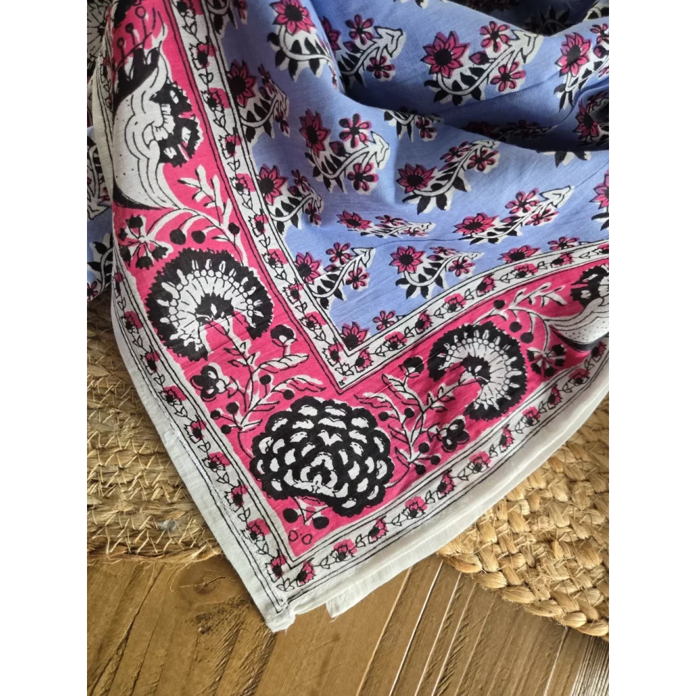 Foulard carré en coton lilas et fuchsia