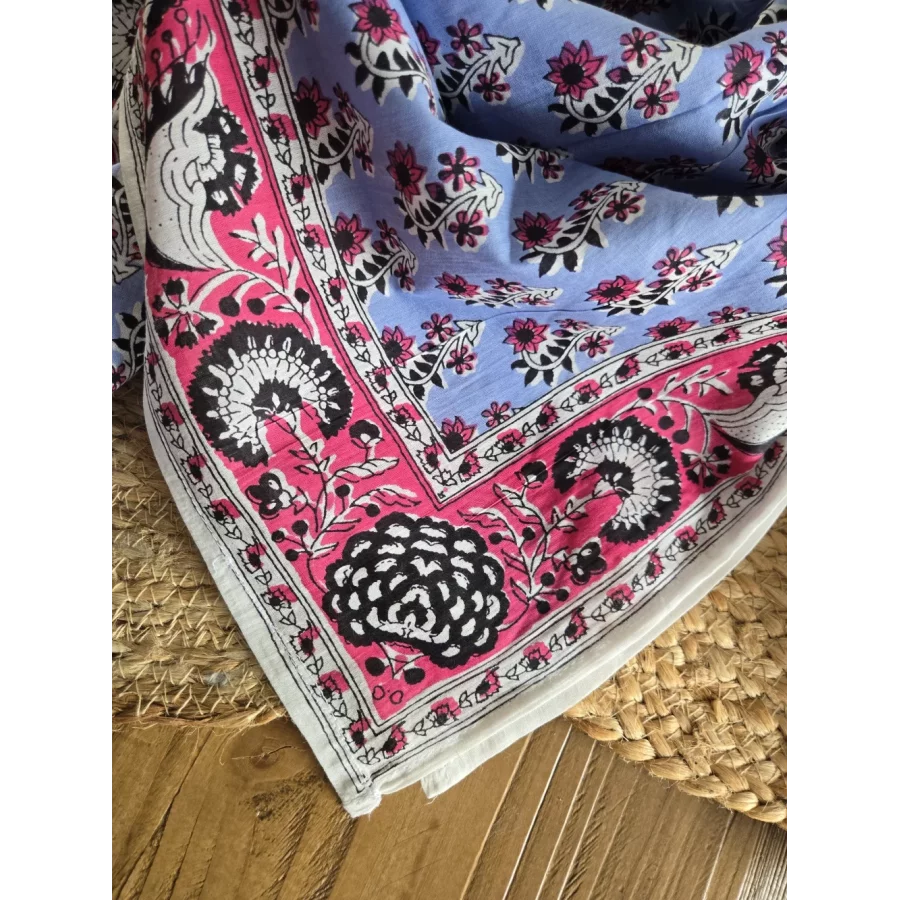 Foulard carré en coton lilas et fuchsia