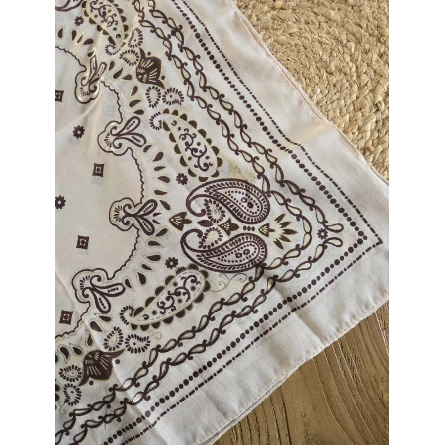 Foulard carré bandana taupe liséré or