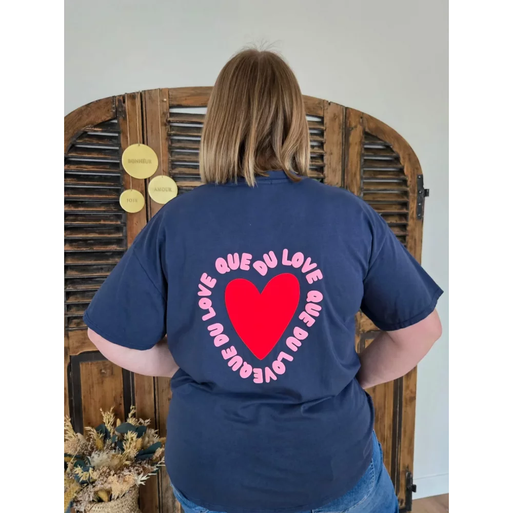 T-shirt bleu marine Que du Love coeur