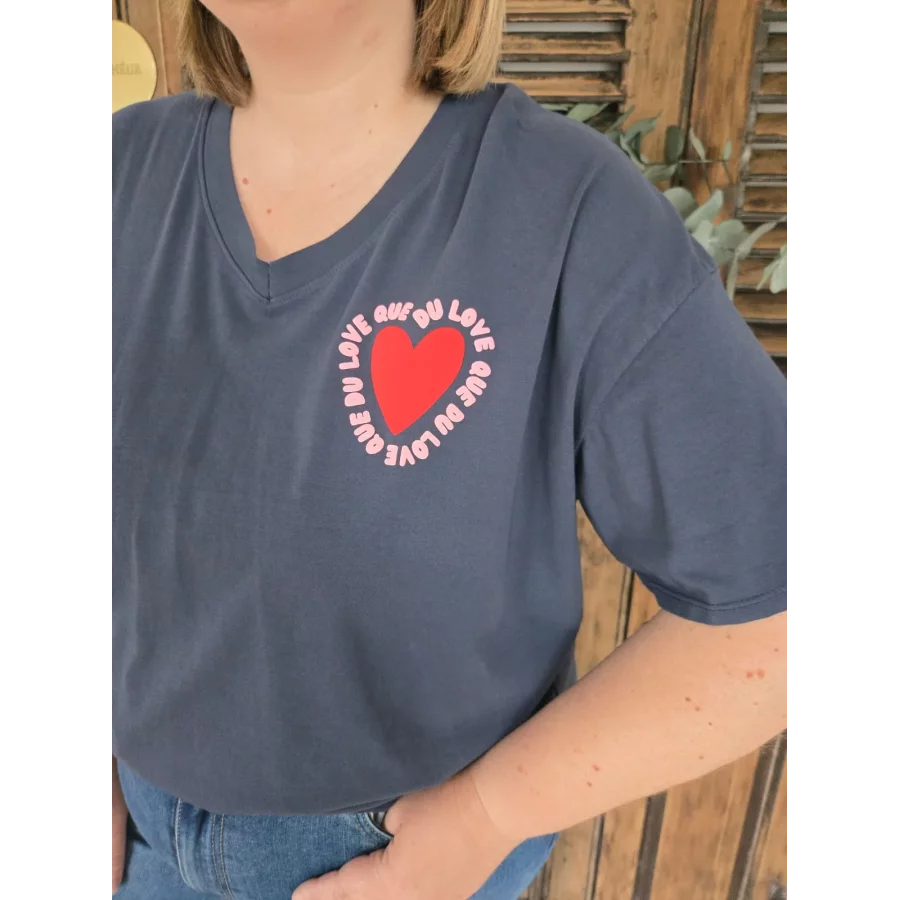T-shirt bleu marine Que du Love coeur