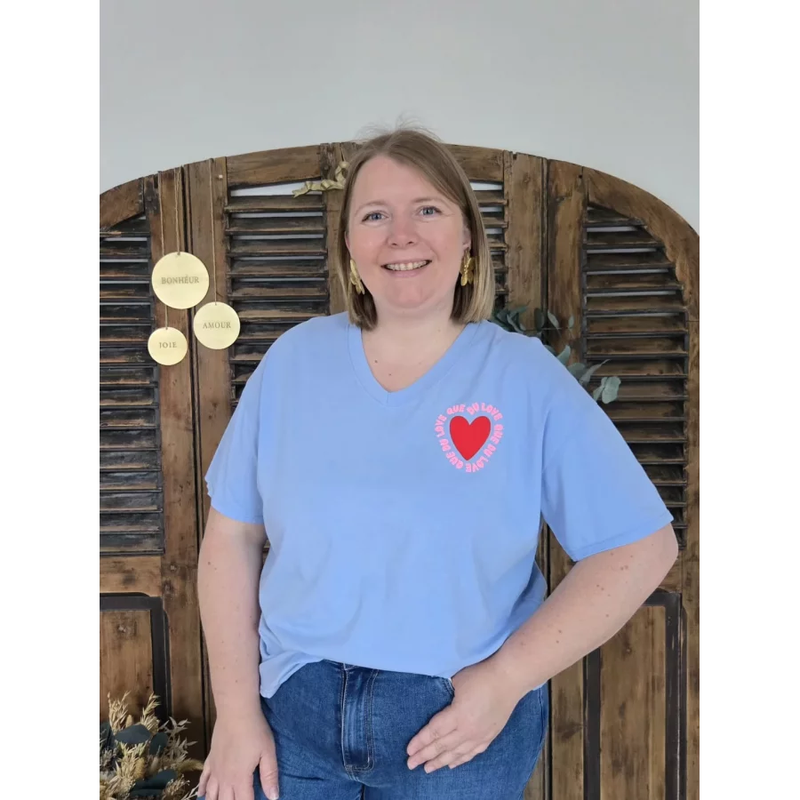 T-shirt bleu ciel Que du Love coeur