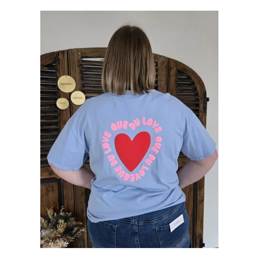 T-shirt bleu ciel Que du Love coeur
