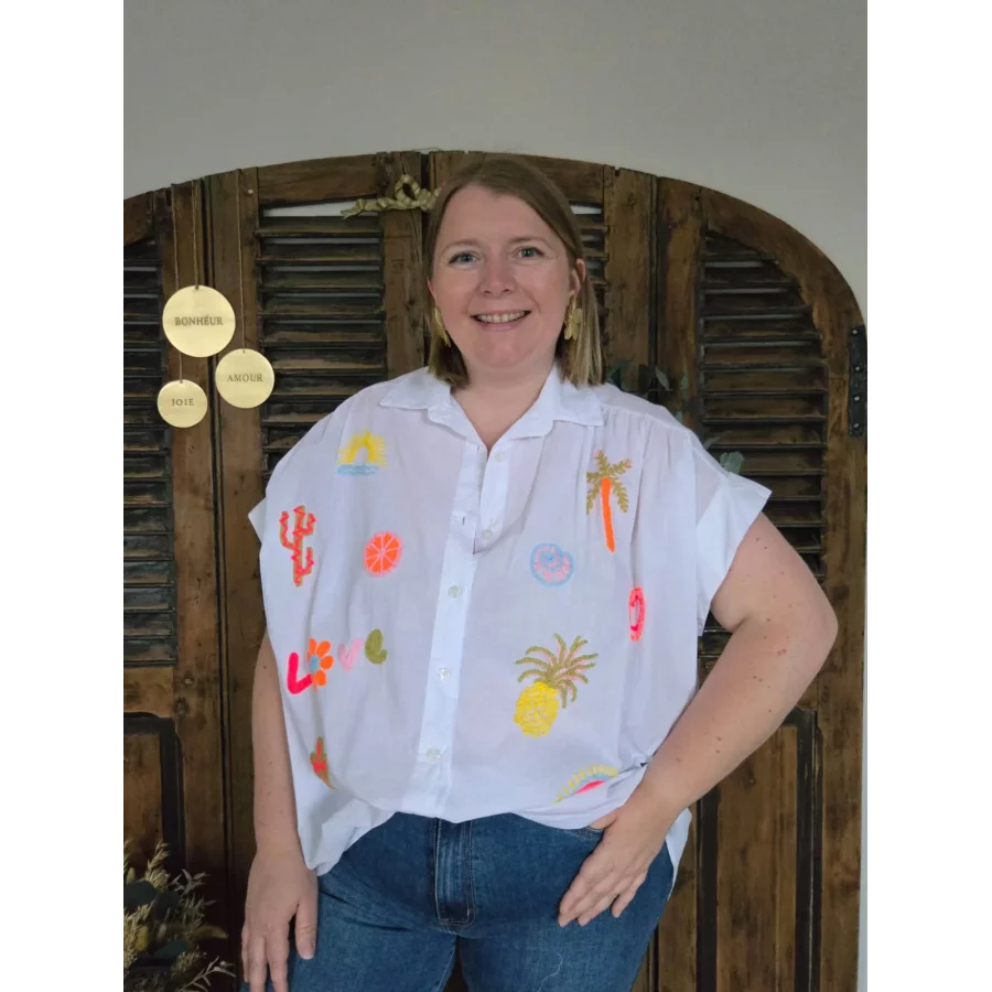 Chemise Angeline blanche broderies colorées
