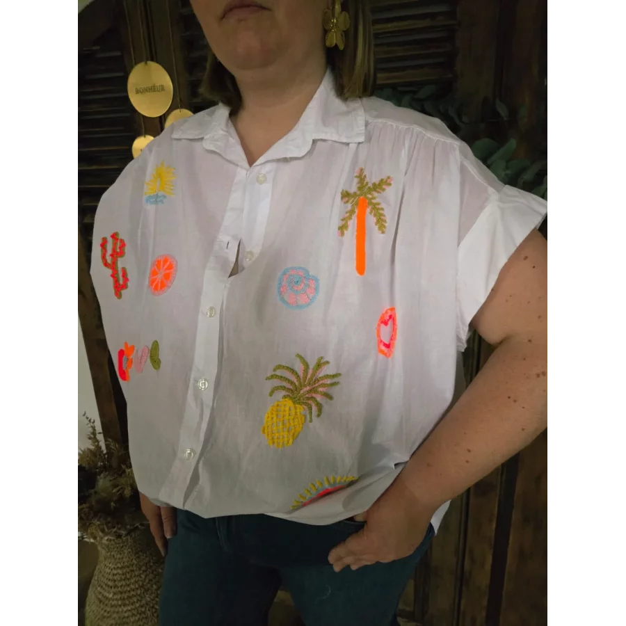 Chemise Angeline blanche broderies colorées