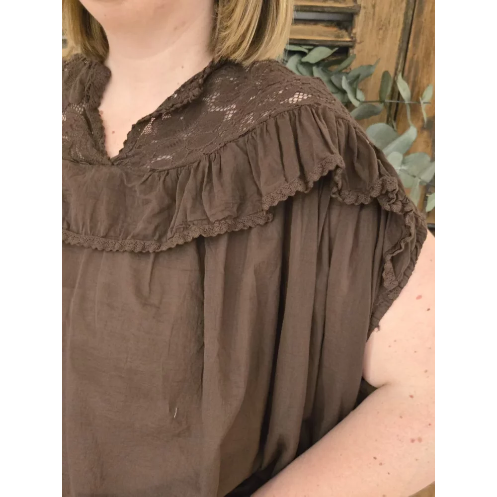Blouse Ambre choco coton et dentelle
