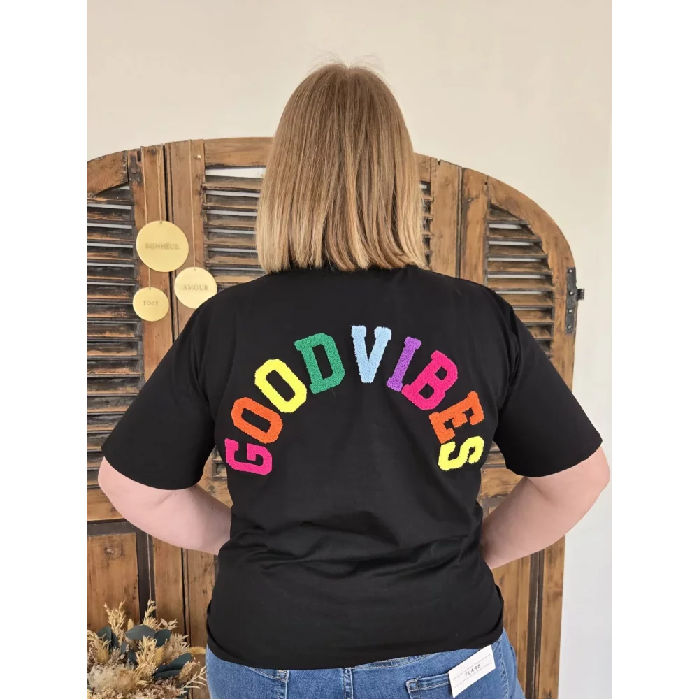 T-shirt Good Vibes noir col V