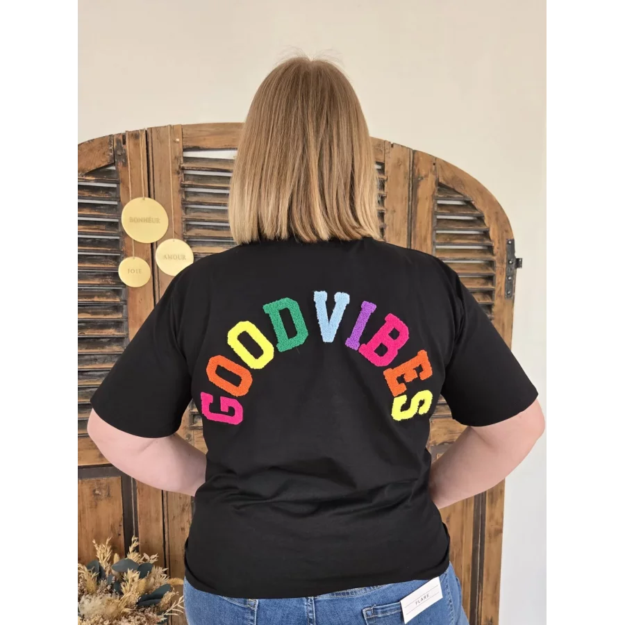 T-shirt Good Vibes noir col V