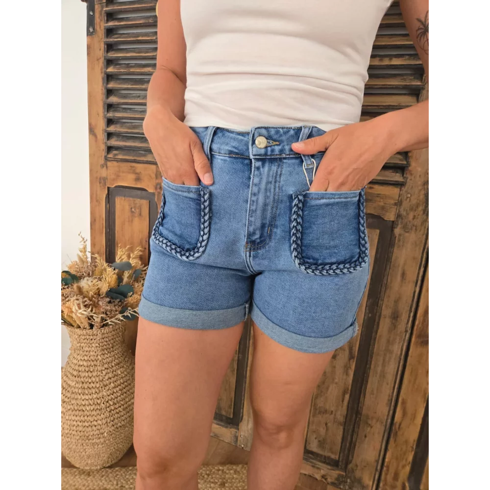 Short Merlin en jean bleu tresses
