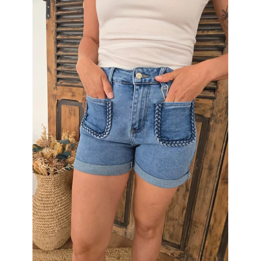 Short Merlin en jean bleu tresses