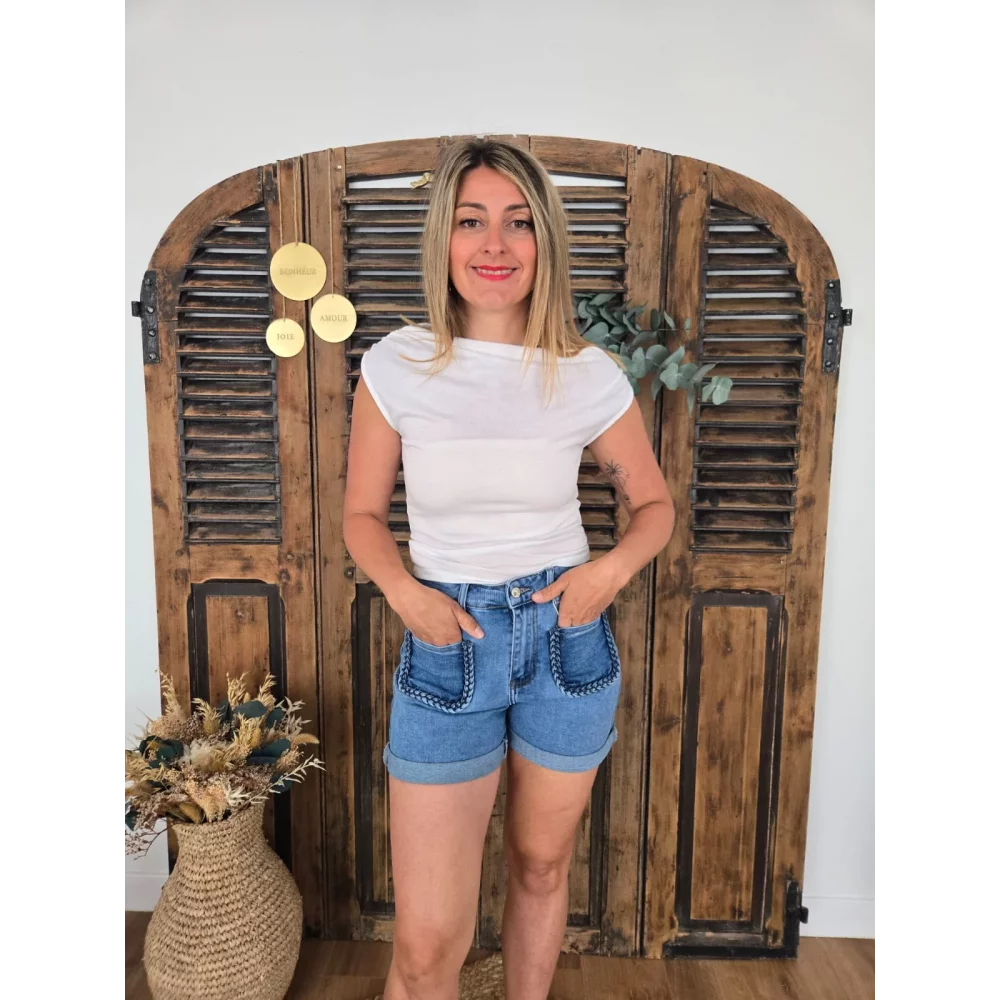 Short Merlin en jean bleu tresses