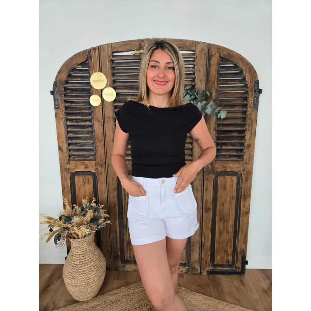 Short Merlin en jean blanc tresses